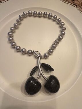 Silver Beaded Necklace with Black Cherry Pendant

NWOT